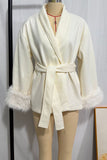 Belted Wrap Jacket with Fur Cuffs
