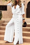 Tie-Front Buttoned Pants Set