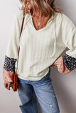 Patterned Sleeve Blouse with V-Neck