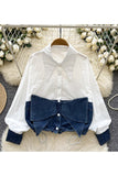 Modern Two-Tone Shirt with Denim Accents