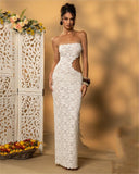 Elegant Lace Strapless Evening Dress
