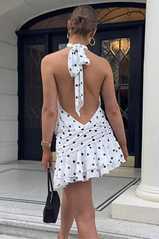 Polka Dot Halter Casual Dress