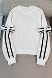 Bow-Accent Striped Sleeve Sweatshirt