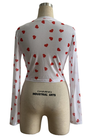 Heart Pattern Sheer Long Sleeve Tee