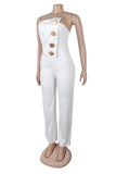 Strapless Button Wide-Leg Jumpsuit