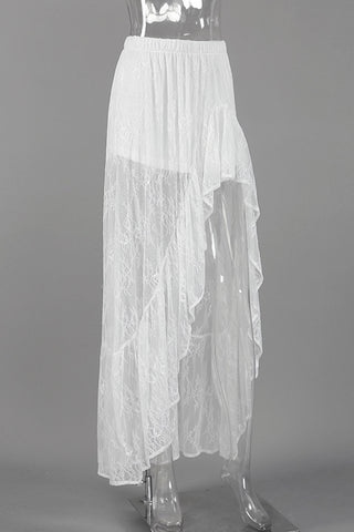 Ruffled Sheer Lace Skirt