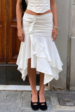Ruched Midi Skirt with Asymmetrical Hem