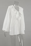 Ruffle-Trimmed Blouse with Flowy Sleeves
