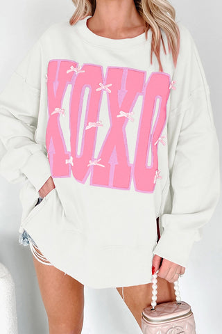 Bow XOXO Letter Graphic Sweatshirt