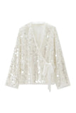Sequin Wrap Blouse with Tie Waist