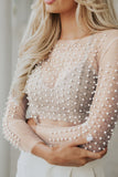 Pearl-Embellished Sheer Blouse