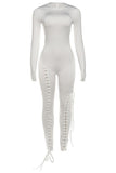 Lace-Up Detail Long Sleeve Jumpsuit