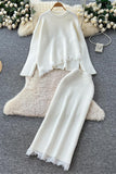 Ribbed Frayed Hem Skirt Set
