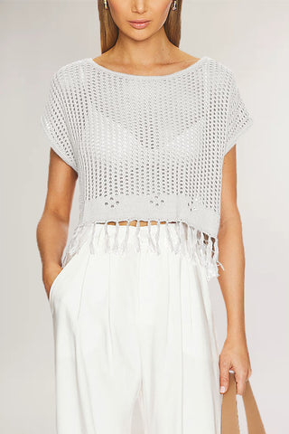 Fringe Hem Knit Blouse
