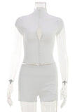 High-Neck Short Set with Keyhole Detail