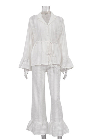 Ruffle-Trim Pants Set with Tie Waist