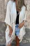Fringe-Trim Open Front Cardigan