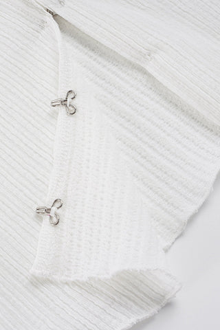 V-Neck Ribbed Hook Detail Blouse