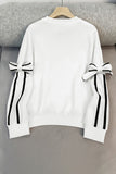 Bow-Accent Striped Sleeve Sweatshirt
