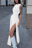 Ruched Side-Slit Casual Dress