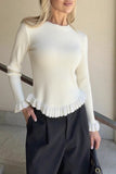 Ruffled Hem Long Sleeve Knit Top