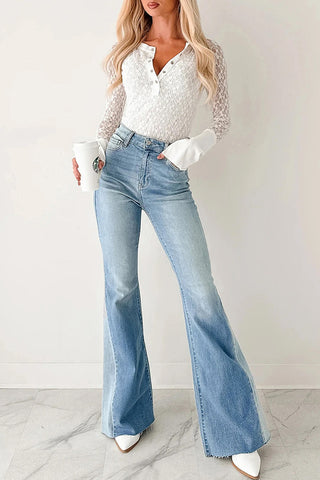Sheer Lace Long Sleeve Henley Top