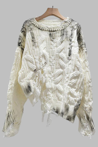 Distressed Cable Knit Sweater