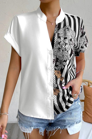 Floral Striped Contrast Collar Shirt