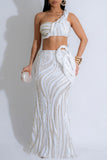 One-Shoulder Skirt Set with Flowing Silhouette
