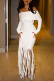 Off Shoulder Fringe Evening Dress