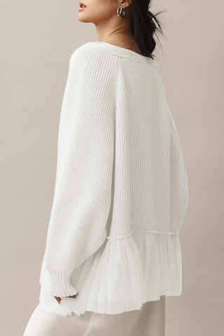 V-Neck Cardigan with Tulle Accents