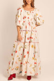 Balloon Sleeve Tiered Maxi Dress