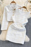Plaid Button-Accent Skirt Set