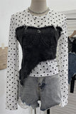 Polka Dot Denim Overlay T-Shirt