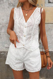 Button-Front Eyelet Short Set