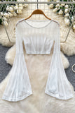 Flared Sleeve Sheer Crop Top