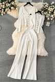 Ribbed Button-Front Pants Set