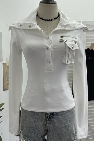 Button-Up High Collar Shirt with Pocket