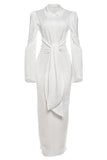 Belted Long Sleeve Midi Dress