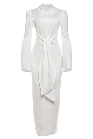 Belted Long Sleeve Midi Dress