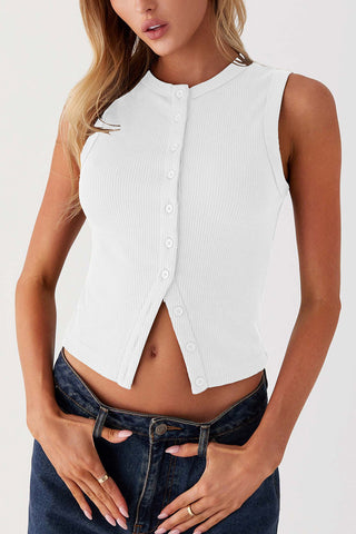 Sleeveless Button-Up Tank Top
