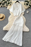Buttoned Top and Pleated Skirt Set