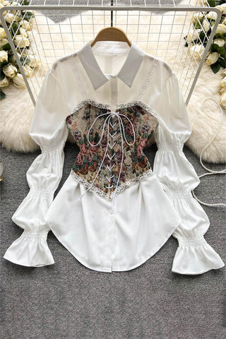 Lace-Up Corset and Classic Shirt Set