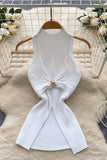 Elegant Ribbed Tank with Knotted Detail