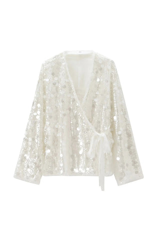 Sequin Wrap Top with Tie Detail
