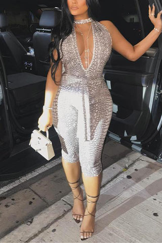 Halter Snakeskin Print Jumpsuit