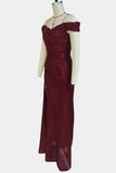 Off-Shoulder Ruched Gown with Slit