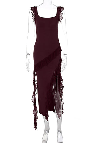 Ruffle Trim Asymmetric Dress