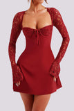 Lace Sleeve Mini Evening Dress