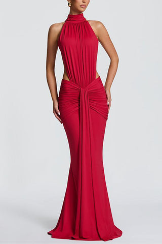 Halter Neck Ruched Evening Gown